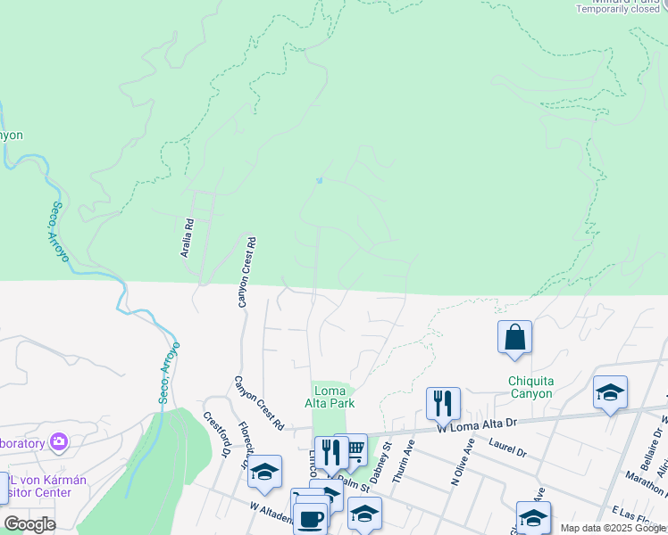 map of restaurants, bars, coffee shops, grocery stores, and more near 3731 North Hollingsworth Road in Altadena