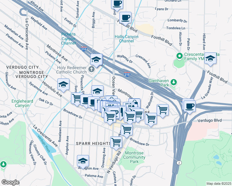 map of restaurants, bars, coffee shops, grocery stores, and more near 2256 Montrose Avenue in La Crescenta-Montrose