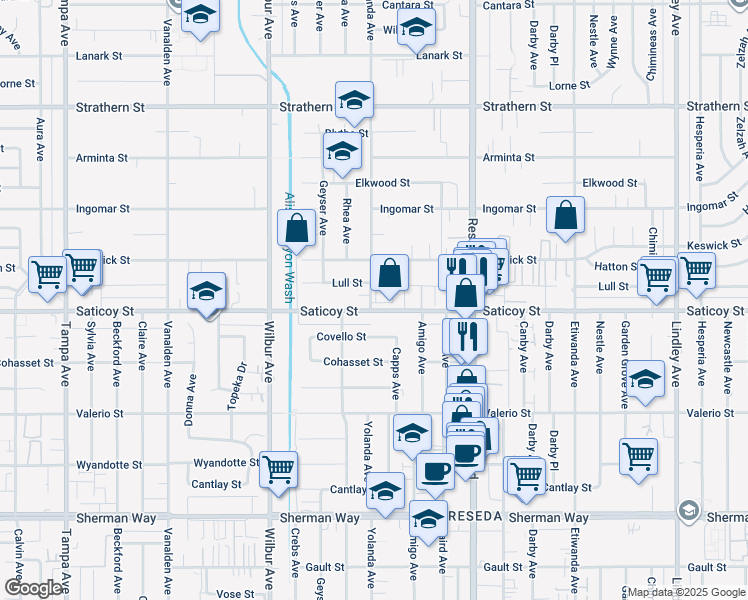 map of restaurants, bars, coffee shops, grocery stores, and more near 0 Yolanda Avenue in Los Angeles