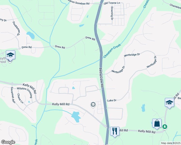 map of restaurants, bars, coffee shops, grocery stores, and more near 3930 Clifton Hill Court in Cumming