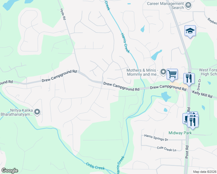 map of restaurants, bars, coffee shops, grocery stores, and more near 3825 Richmond Hill Court in Cumming