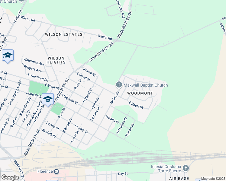 map of restaurants, bars, coffee shops, grocery stores, and more near 1309 Malloy Street in Florence