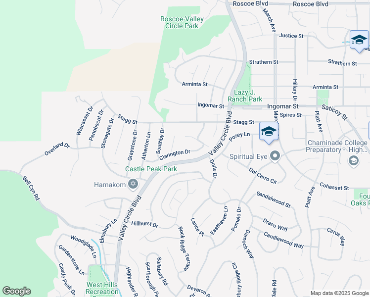 map of restaurants, bars, coffee shops, grocery stores, and more near 24005 Clarington Drive in Los Angeles