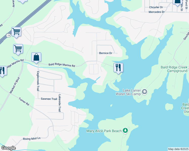 map of restaurants, bars, coffee shops, grocery stores, and more near 2010 Driftwood Circle in Cumming