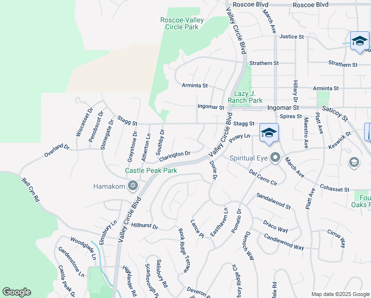 map of restaurants, bars, coffee shops, grocery stores, and more near 24005 Clarington Drive in Los Angeles