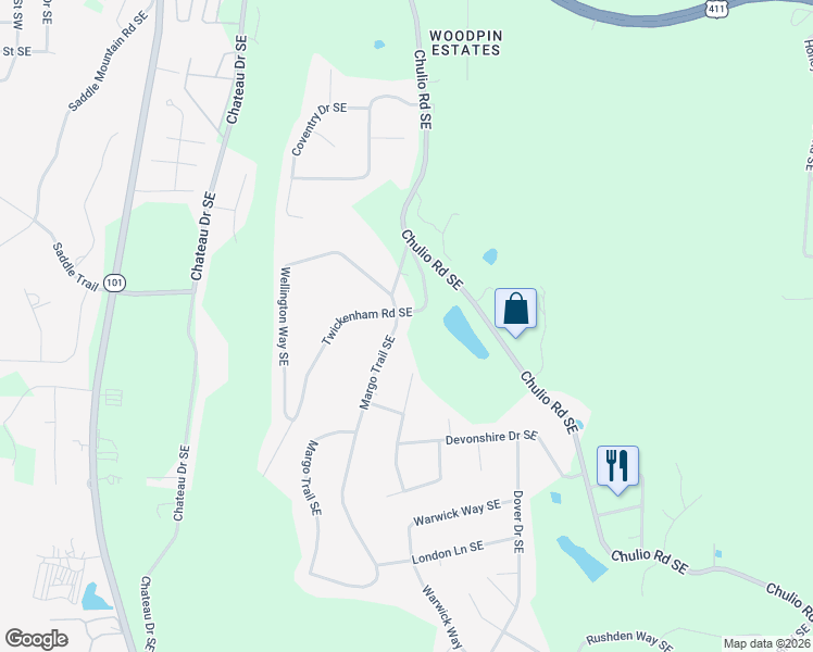 map of restaurants, bars, coffee shops, grocery stores, and more near 1 Margo Trail Southeast in Rome