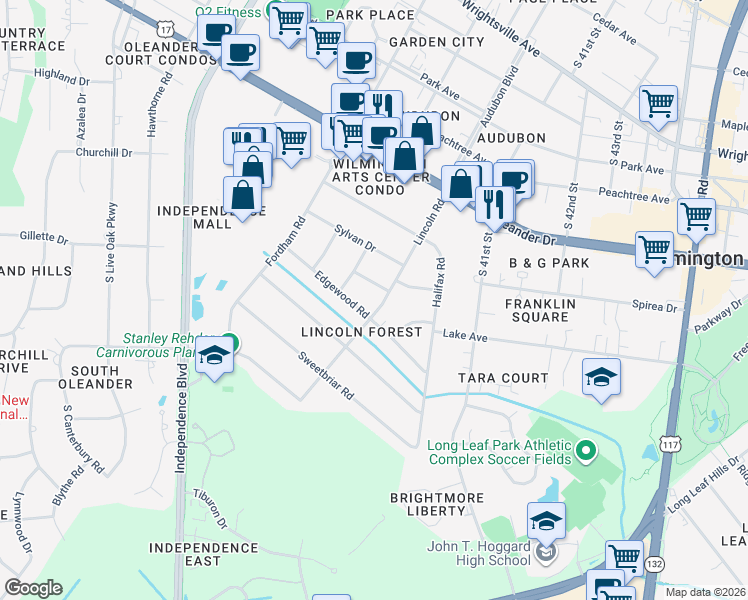 map of restaurants, bars, coffee shops, grocery stores, and more near 3865-3899 Edgewood Road in Wilmington
