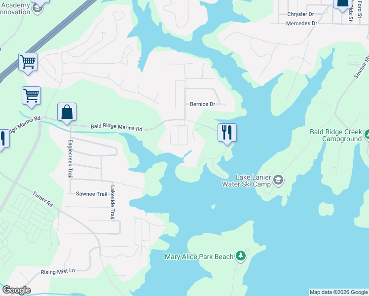 map of restaurants, bars, coffee shops, grocery stores, and more near 2010 Driftwood Circle in Cumming