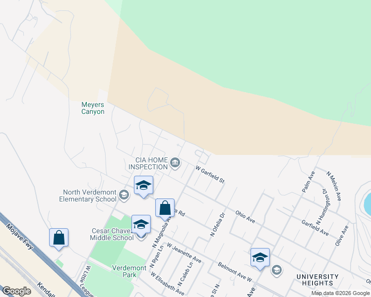 map of restaurants, bars, coffee shops, grocery stores, and more near 3305 Cathedral Court in San Bernardino