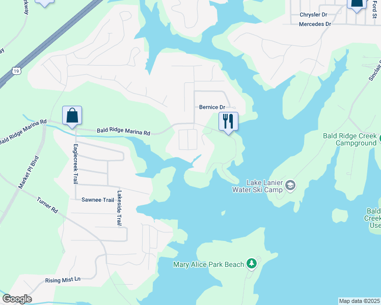 map of restaurants, bars, coffee shops, grocery stores, and more near 2010 Driftwood Circle in Cumming
