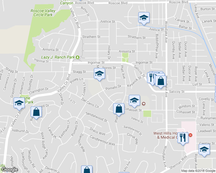 map of restaurants, bars, coffee shops, grocery stores, and more near 7609 Pomelo Drive in Los Angeles