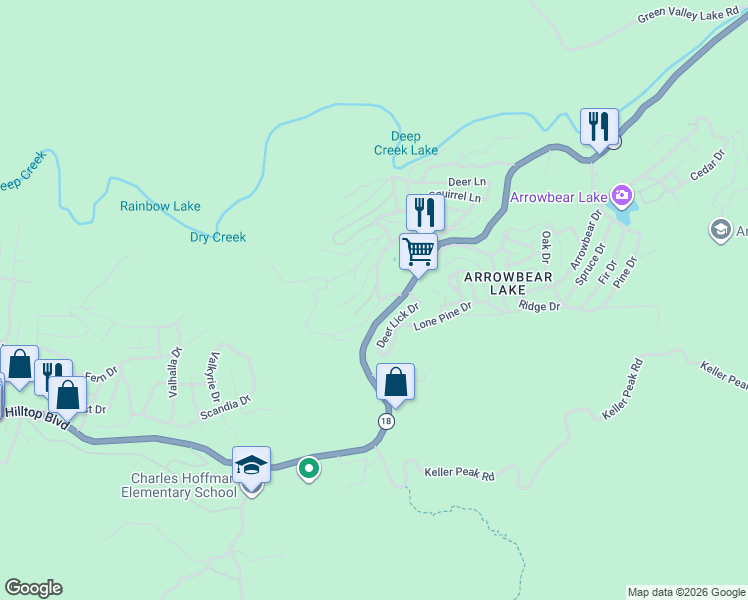 map of restaurants, bars, coffee shops, grocery stores, and more near in Running Springs