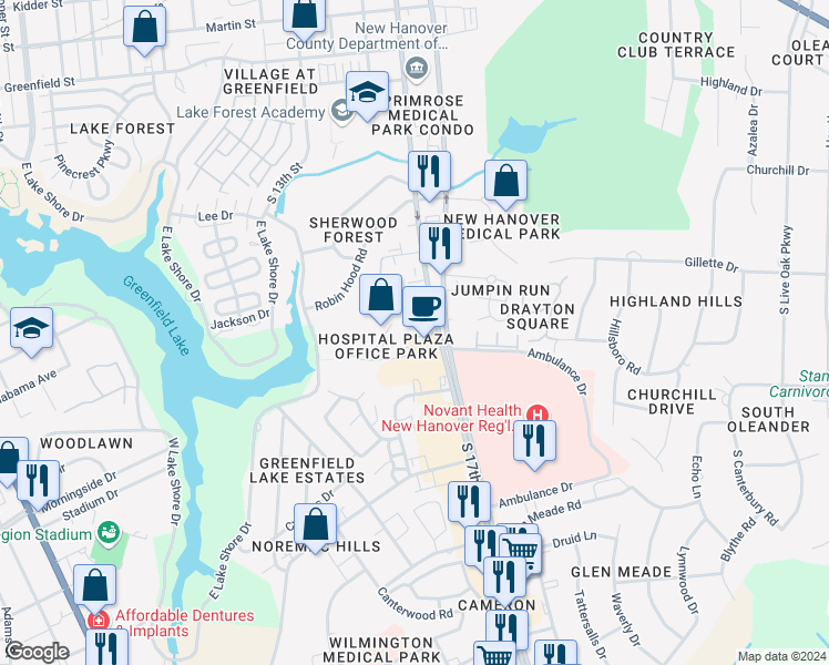map of restaurants, bars, coffee shops, grocery stores, and more near 2006 South 16th Street in Wilmington
