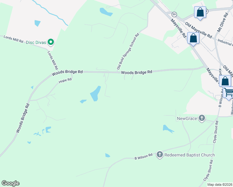 map of restaurants, bars, coffee shops, grocery stores, and more near 643 Woods Bridge Road in Commerce