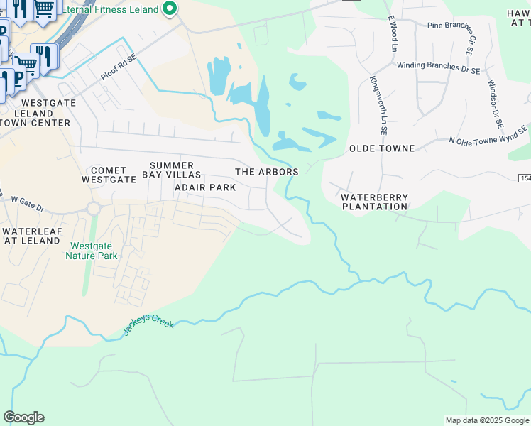 map of restaurants, bars, coffee shops, grocery stores, and more near 287 Coralstone Court in Leland