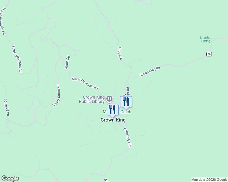 map of restaurants, bars, coffee shops, grocery stores, and more near Bunk House Road in Yavapai County