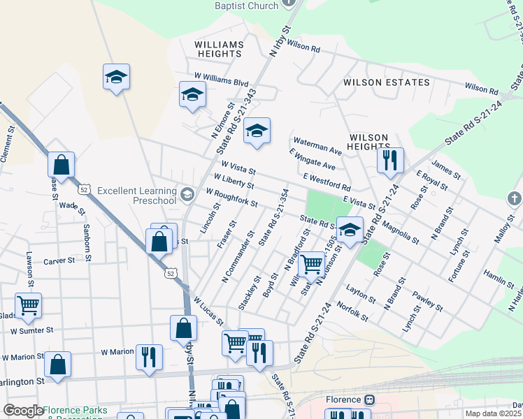 map of restaurants, bars, coffee shops, grocery stores, and more near 827 North Commander Street in Florence