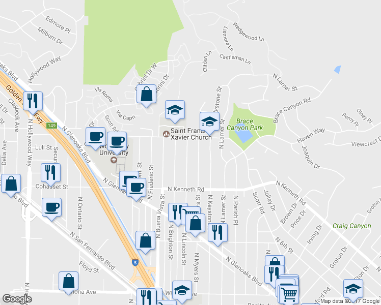 map of restaurants, bars, coffee shops, grocery stores, and more near 2928 N Lincoln St in Burbank