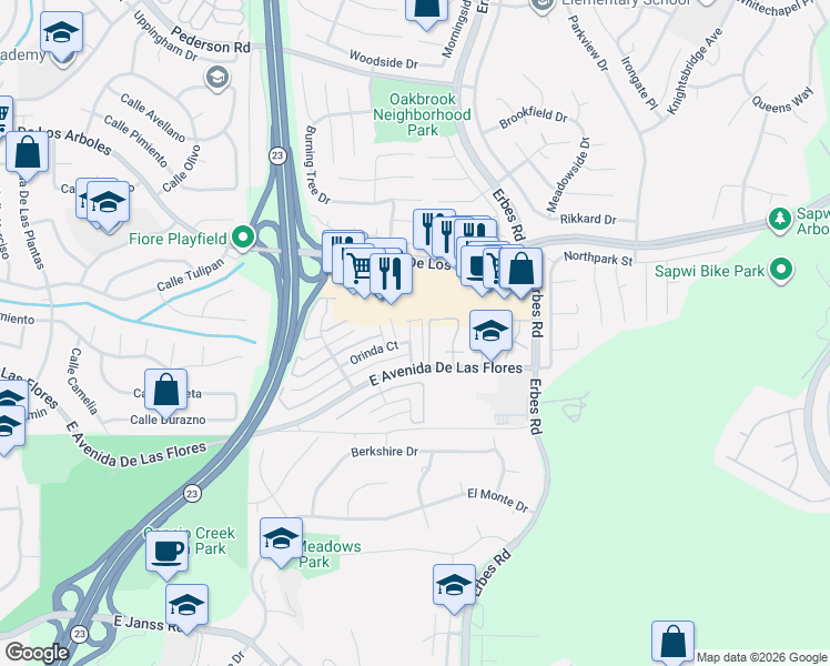 map of restaurants, bars, coffee shops, grocery stores, and more near 2214 Sonoma Court in Thousand Oaks
