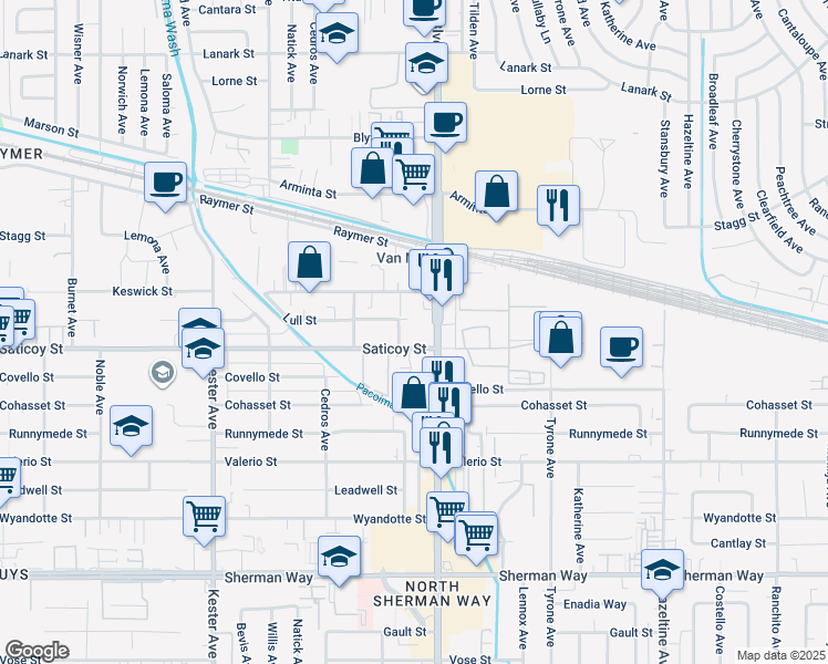 map of restaurants, bars, coffee shops, grocery stores, and more near in Los Angeles