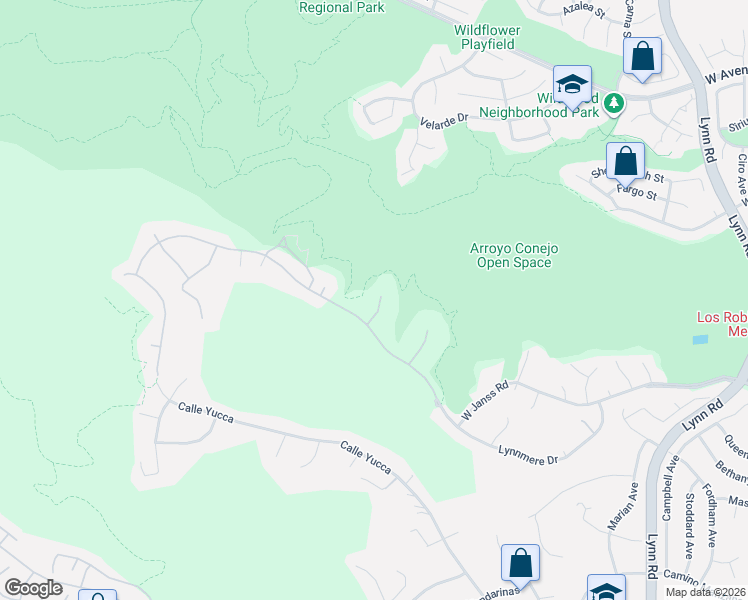 map of restaurants, bars, coffee shops, grocery stores, and more near 2185 Ladycliff Circle in Thousand Oaks
