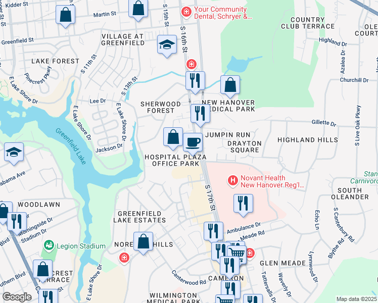 map of restaurants, bars, coffee shops, grocery stores, and more near 2006 South 16th Street in Wilmington