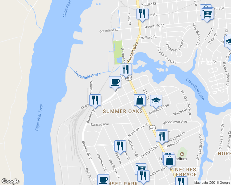map of restaurants, bars, coffee shops, grocery stores, and more near 1100 Adams Street in Wilmington