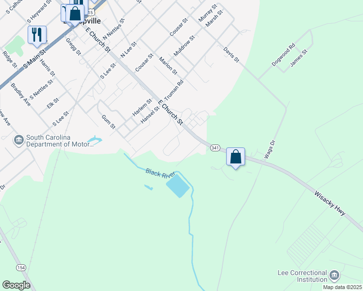 map of restaurants, bars, coffee shops, grocery stores, and more near 170 Woodland Circle in Bishopville