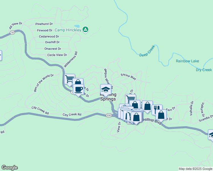 map of restaurants, bars, coffee shops, grocery stores, and more near 31800 Christmas Tree Lane in Running Springs