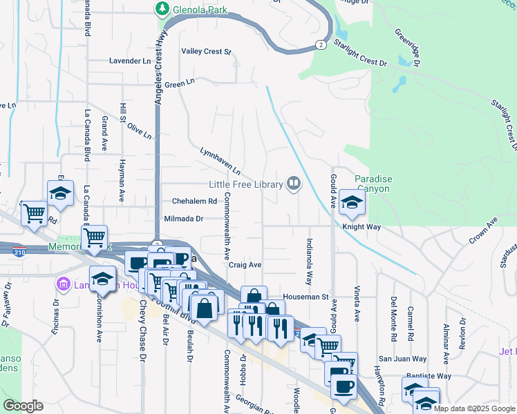 map of restaurants, bars, coffee shops, grocery stores, and more near 4929 Oakwood Avenue in La Cañada Flintridge