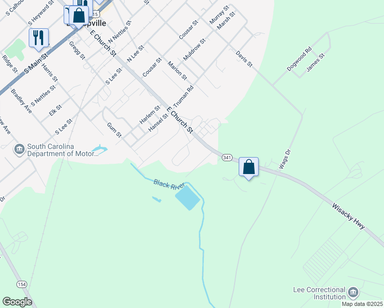 map of restaurants, bars, coffee shops, grocery stores, and more near 170 Woodland Circle in Bishopville
