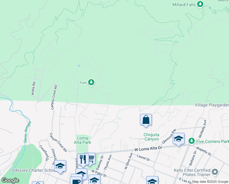 map of restaurants, bars, coffee shops, grocery stores, and more near 3762 Sunset Ridge Road in Altadena