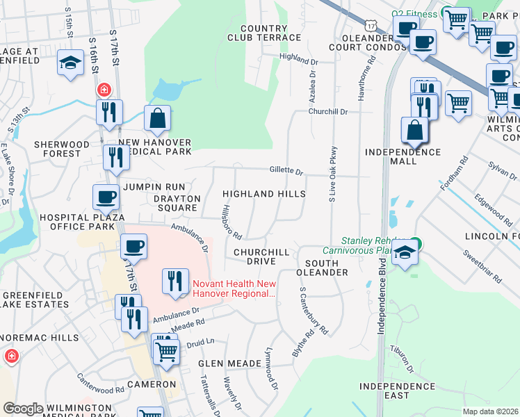 map of restaurants, bars, coffee shops, grocery stores, and more near 1929 Brookhaven Road in Wilmington