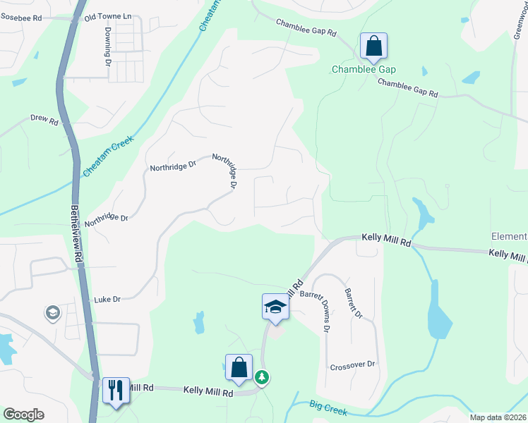 map of restaurants, bars, coffee shops, grocery stores, and more near 1935 Warrington Way in Cumming