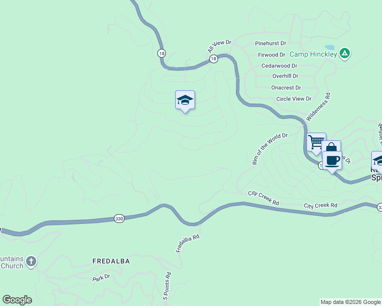 map of restaurants, bars, coffee shops, grocery stores, and more near 2477 Spring Oak Drive in Running Springs