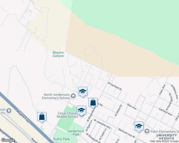 map of restaurants, bars, coffee shops, grocery stores, and more near 7091 Little League Drive in San Bernardino