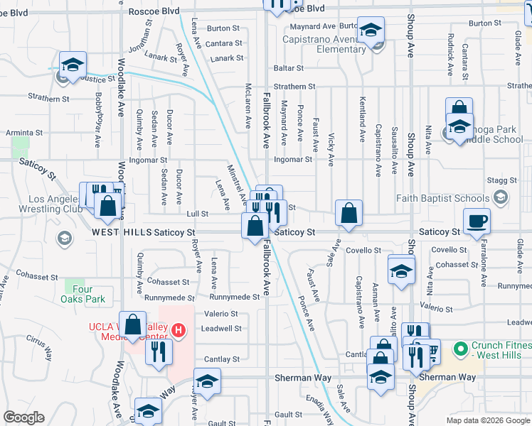 map of restaurants, bars, coffee shops, grocery stores, and more near 7619 Maynard Avenue in Los Angeles