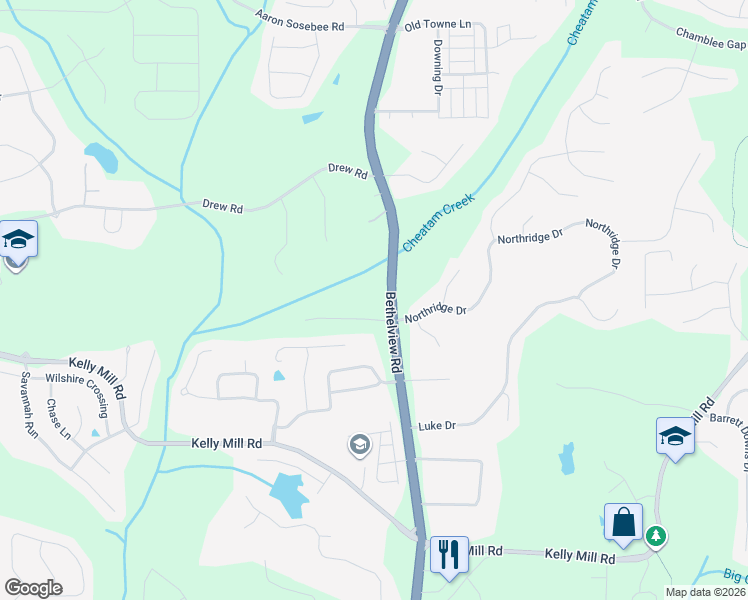 map of restaurants, bars, coffee shops, grocery stores, and more near 3806 Bethelview Road in Cumming