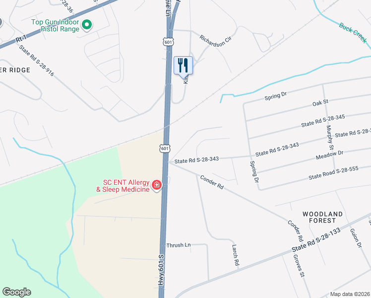 map of restaurants, bars, coffee shops, grocery stores, and more near 205 Evans Road in Lugoff