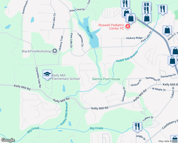 map of restaurants, bars, coffee shops, grocery stores, and more near 975 Garden Crossing Lane in Cumming