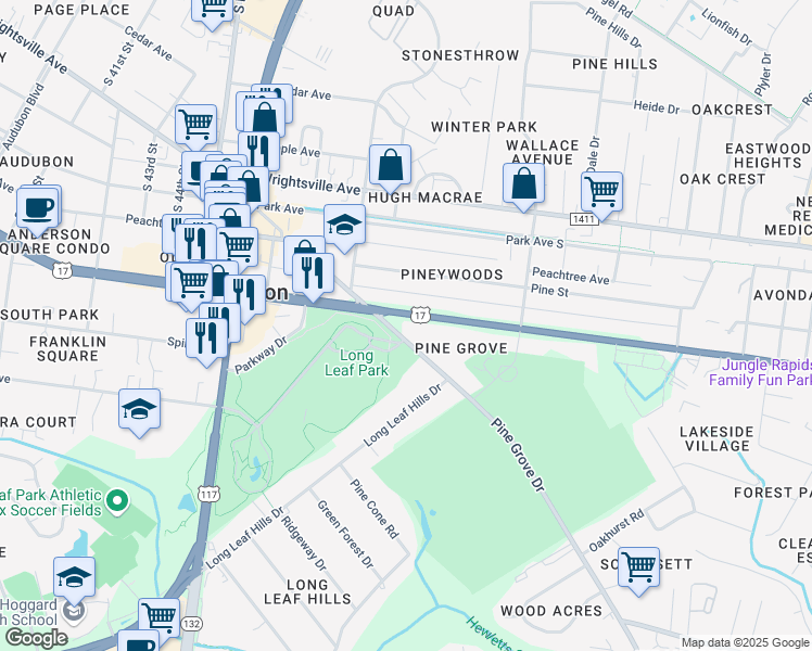 map of restaurants, bars, coffee shops, grocery stores, and more near 4912 Oleander Drive in Wilmington