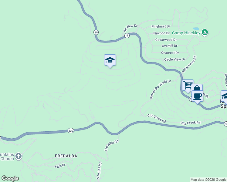 map of restaurants, bars, coffee shops, grocery stores, and more near 2477 Spring Oak Drive in Running Springs