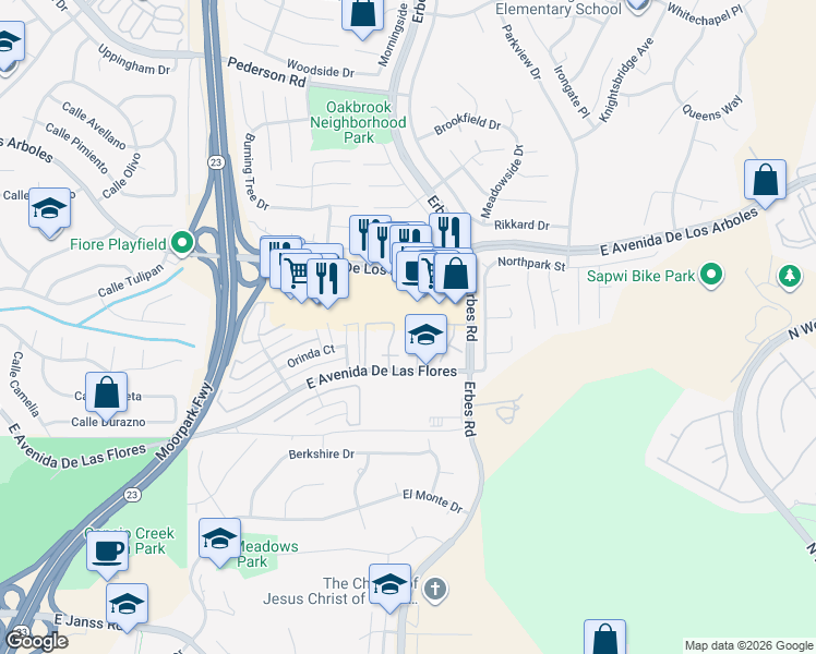 map of restaurants, bars, coffee shops, grocery stores, and more near 2002 Pine Terrace Drive in Thousand Oaks
