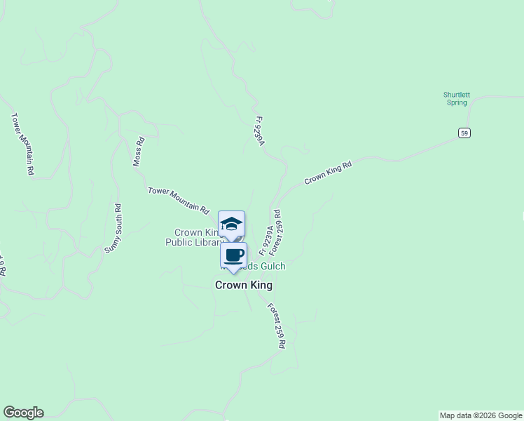 map of restaurants, bars, coffee shops, grocery stores, and more near Bunk House Road in Crown King