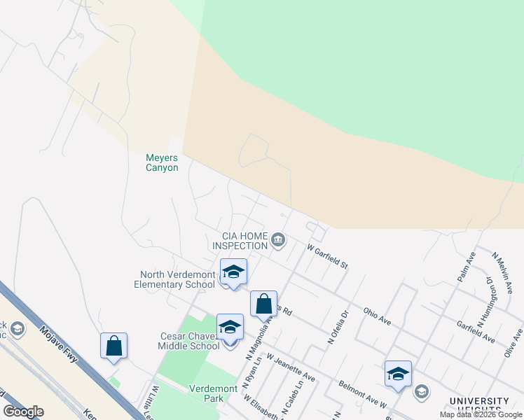 map of restaurants, bars, coffee shops, grocery stores, and more near 7091 Little League Drive in San Bernardino