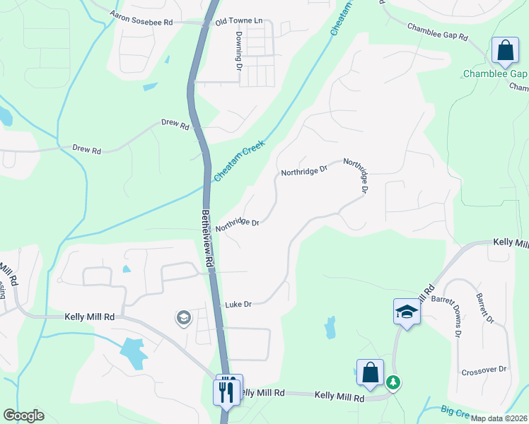 map of restaurants, bars, coffee shops, grocery stores, and more near 4065 Northridge Drive in Cumming