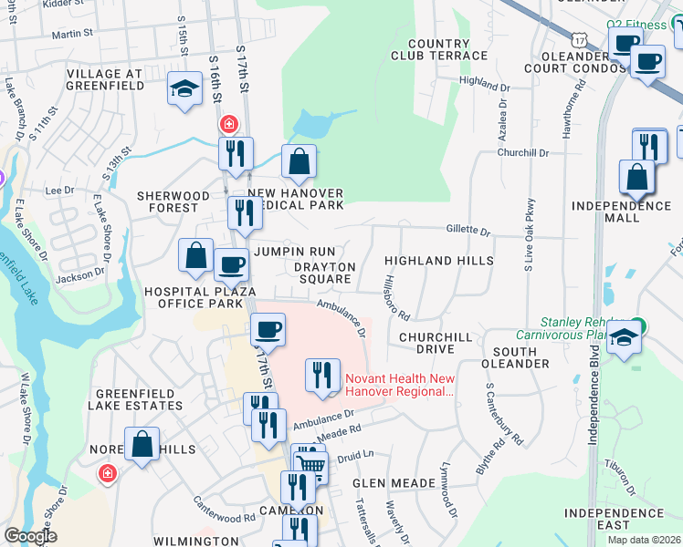 map of restaurants, bars, coffee shops, grocery stores, and more near 1915 Fenwick Place in Wilmington