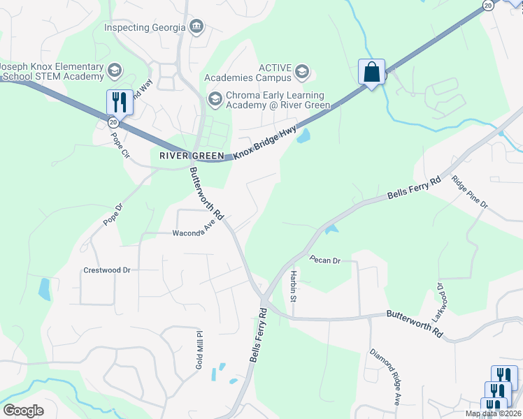 map of restaurants, bars, coffee shops, grocery stores, and more near 210 Serenoa Drive in Canton
