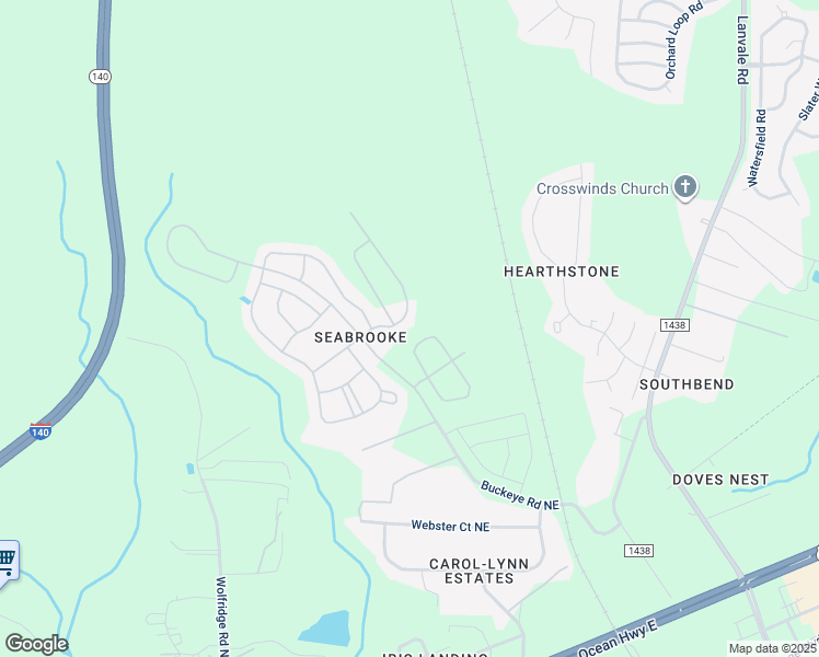 map of restaurants, bars, coffee shops, grocery stores, and more near 8148 Highcroft Drive Northeast in Leland