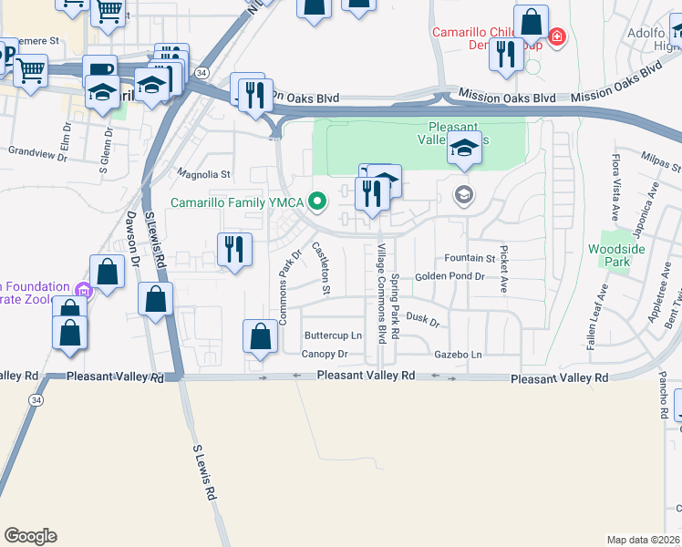 map of restaurants, bars, coffee shops, grocery stores, and more near 412 Twilight Court in Camarillo